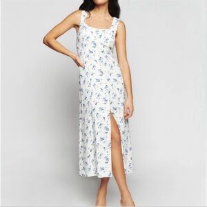 Reformation Londyn Dress in Orlaya White Blue Floral Midi Sleeveless size 0